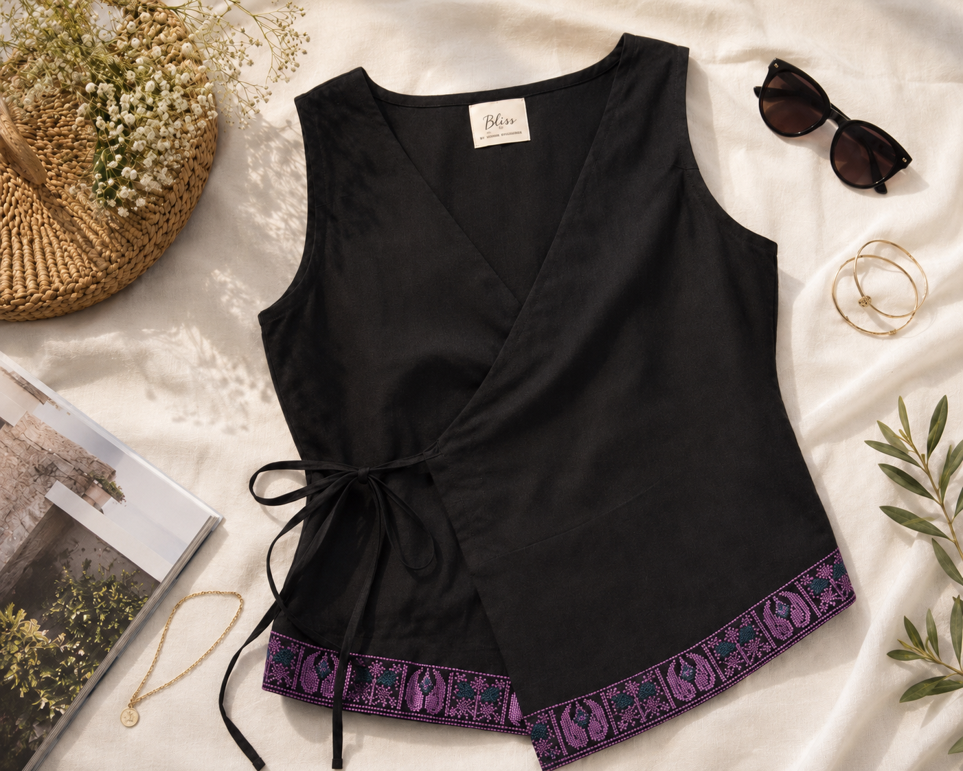 BLACK SAREE WRAP TOP