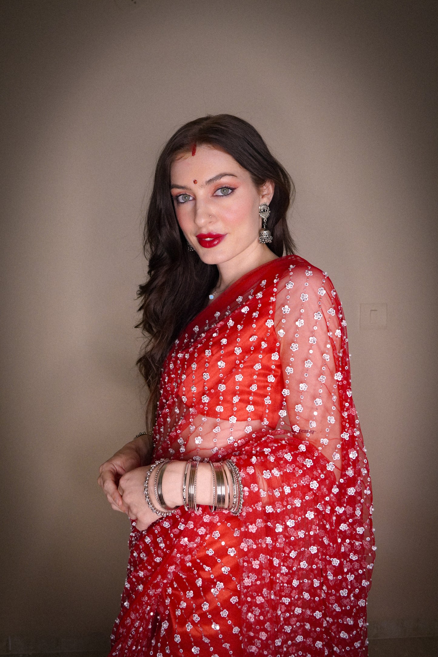 PHOOL NET SEQUENCE PEARL SAREE