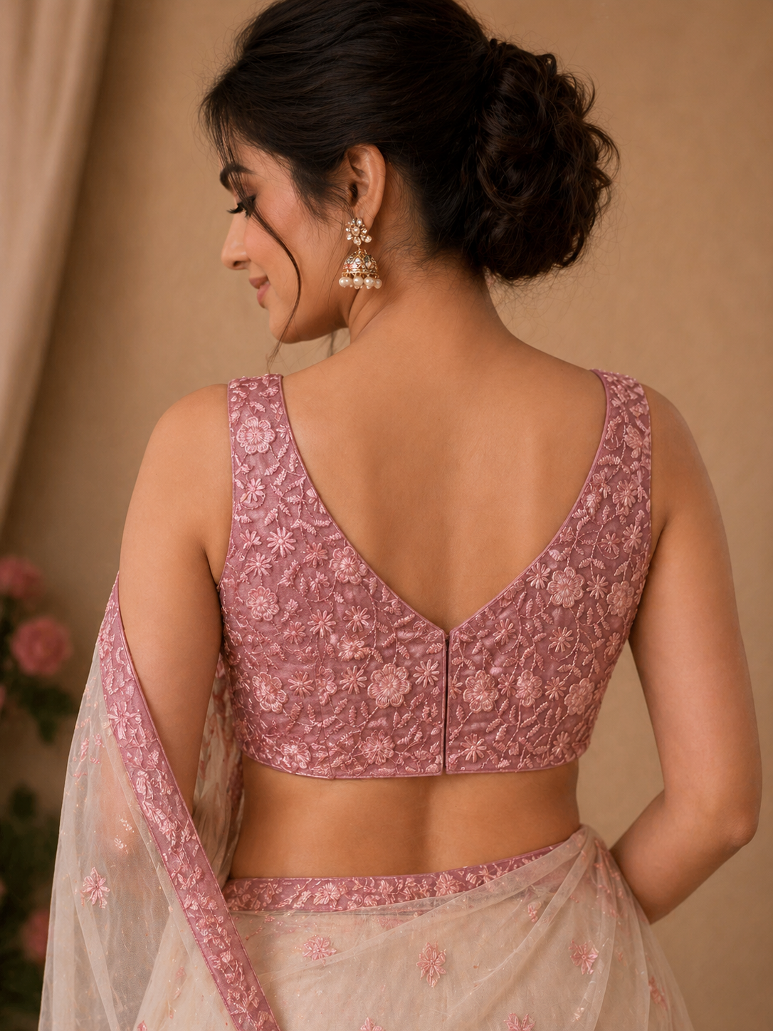 BLUSH BLOOM NET EMBROIDERED BLOUSE