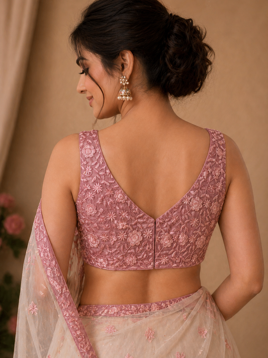 BLUSH BLOOM NET EMBROIDERED BLOUSE