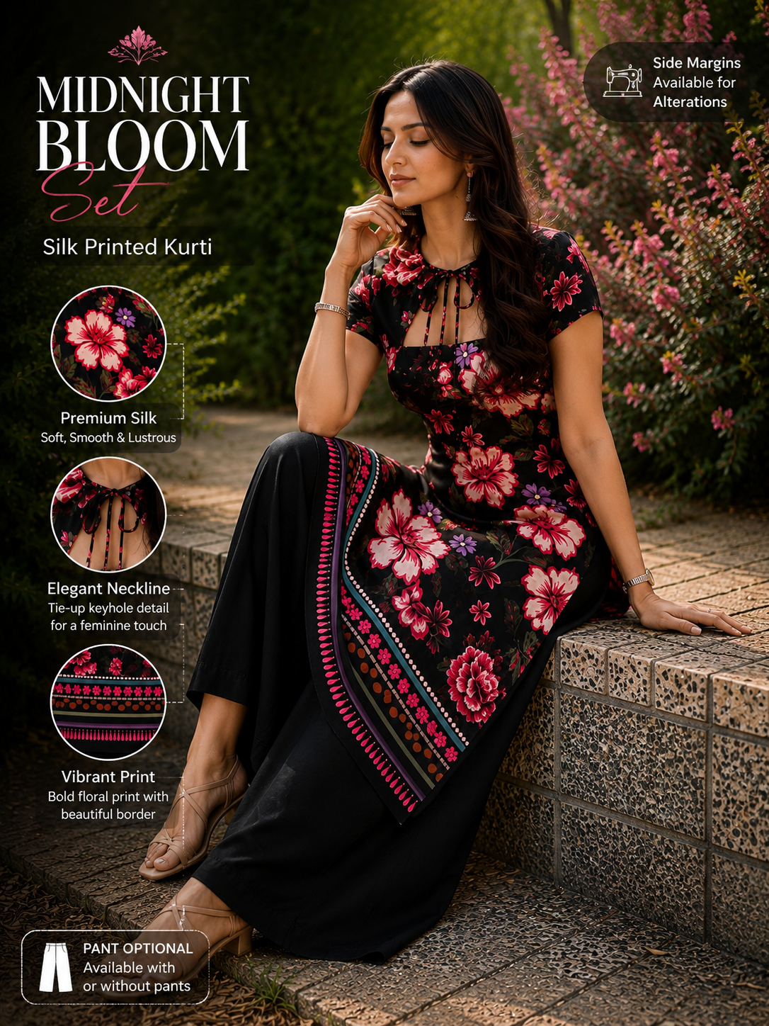 midnight bloom Kurti Set