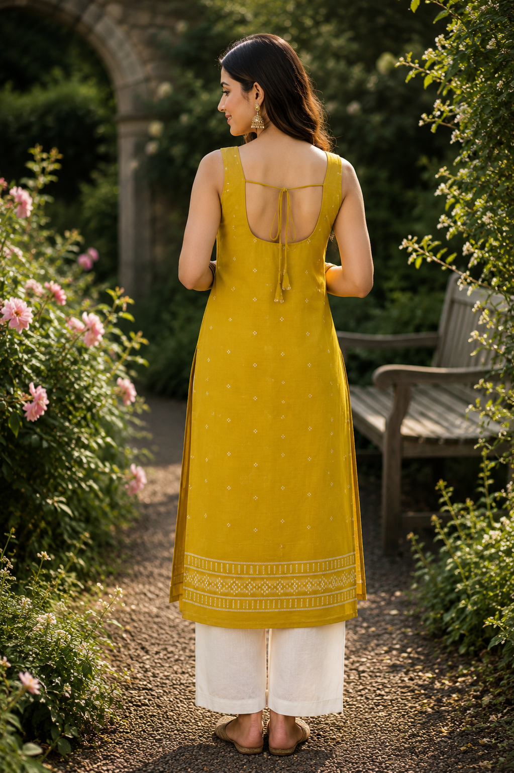 MALAVIKA JACQUARD SLEEVLESS KURTI