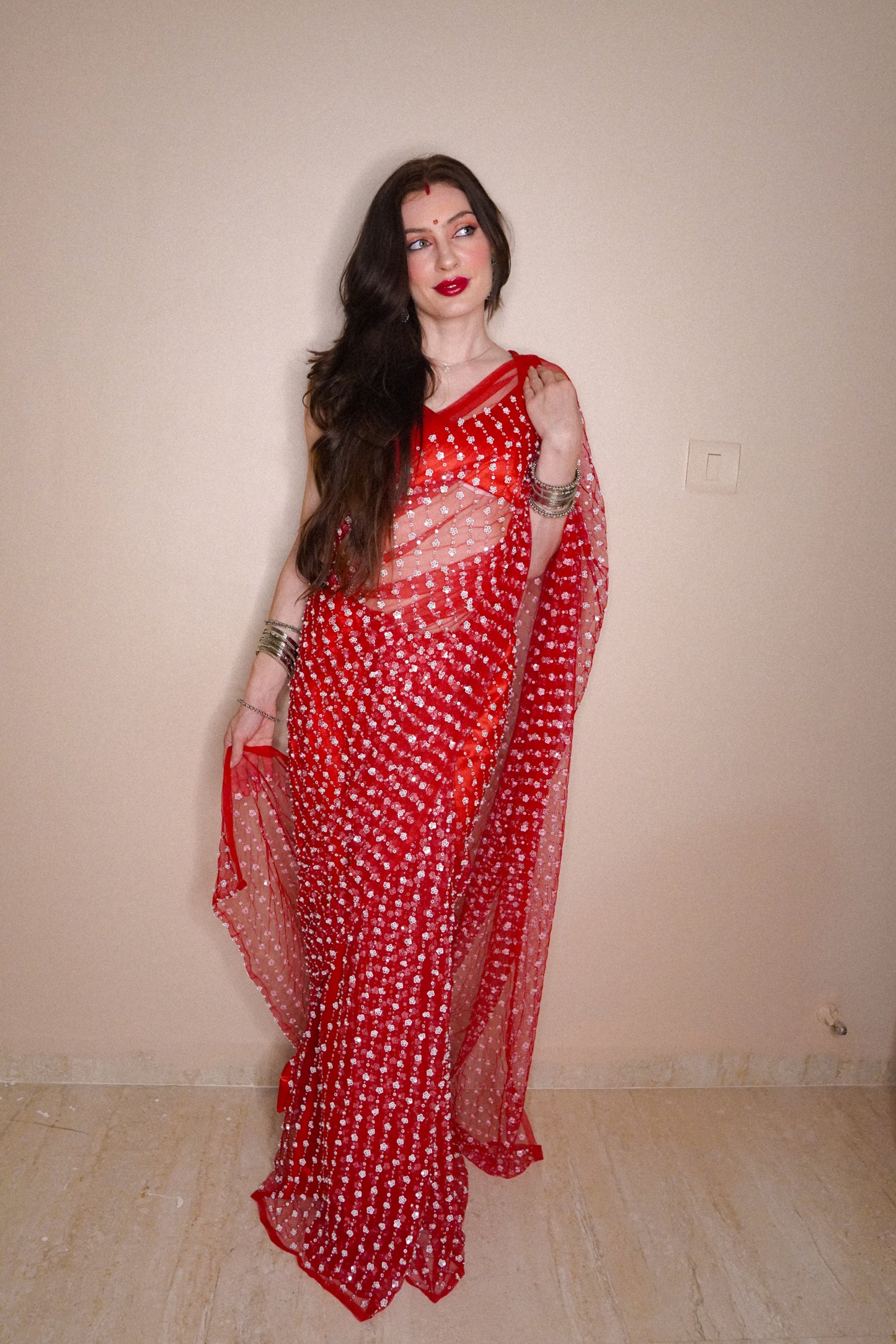 PHOOL NET SEQUENCE PEARL SAREE