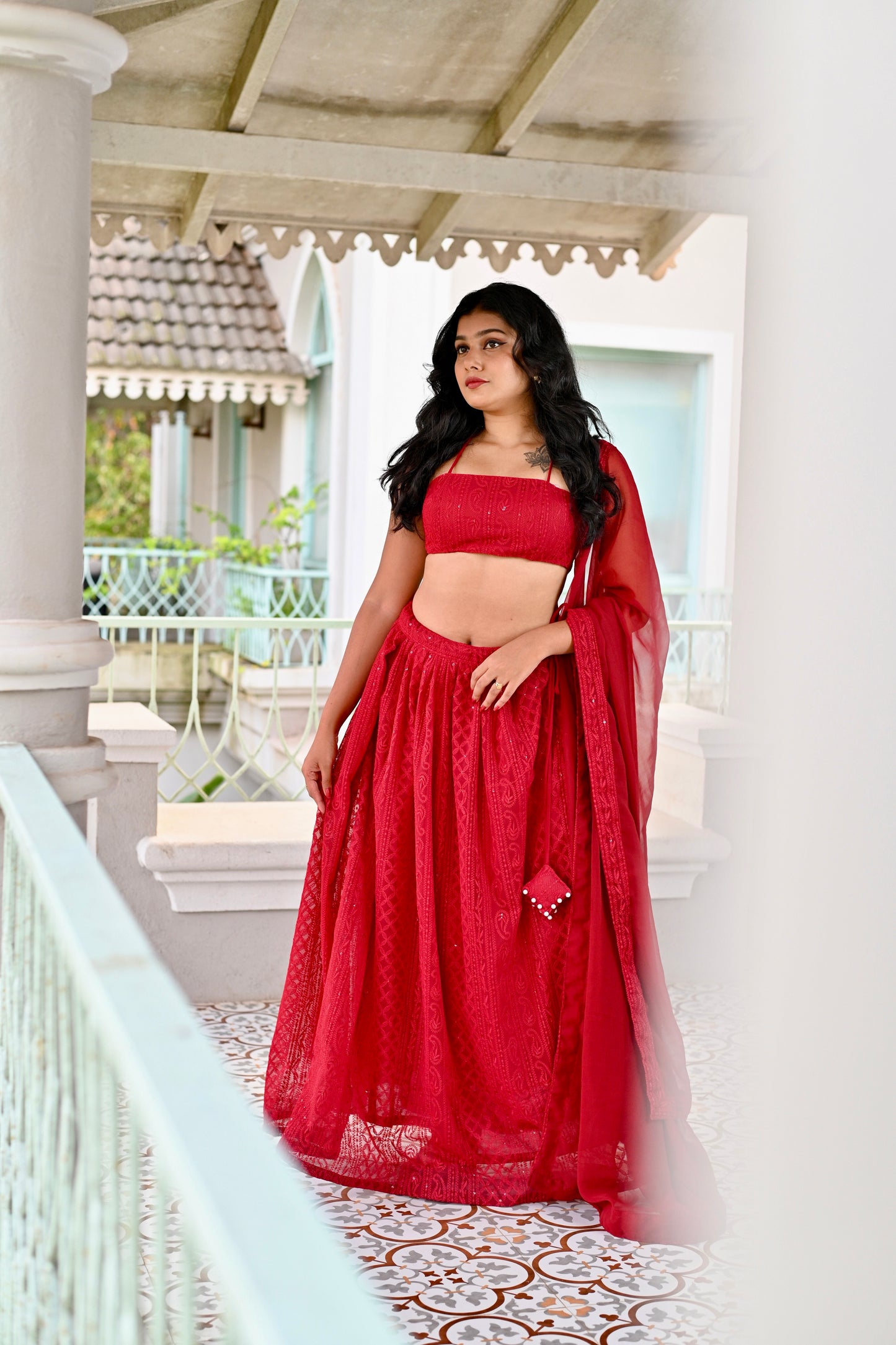 STRAPPY CHIKANKARI LEHENGA SET