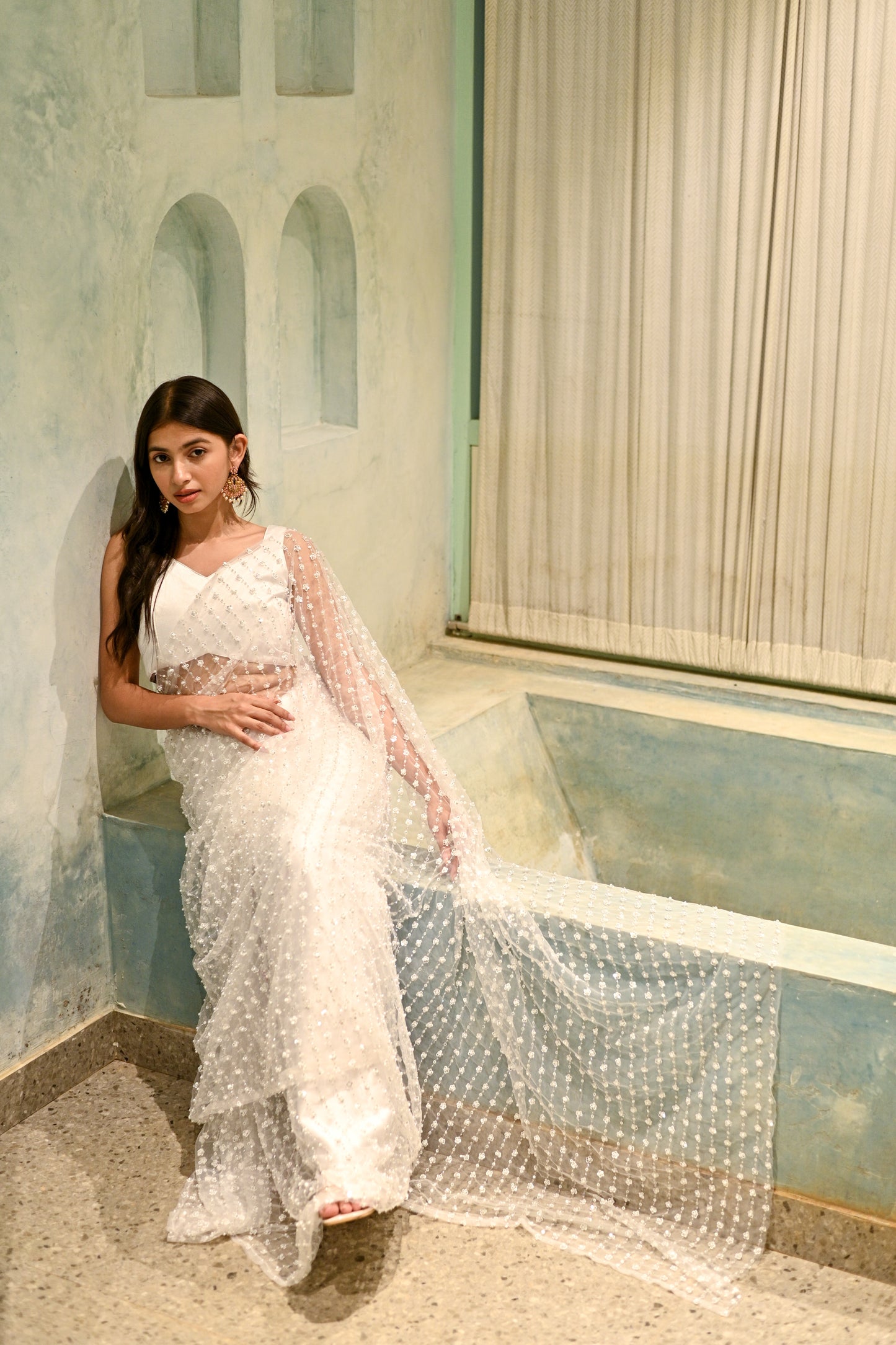 PHOOL NET SEQUENCE PEARL SAREE