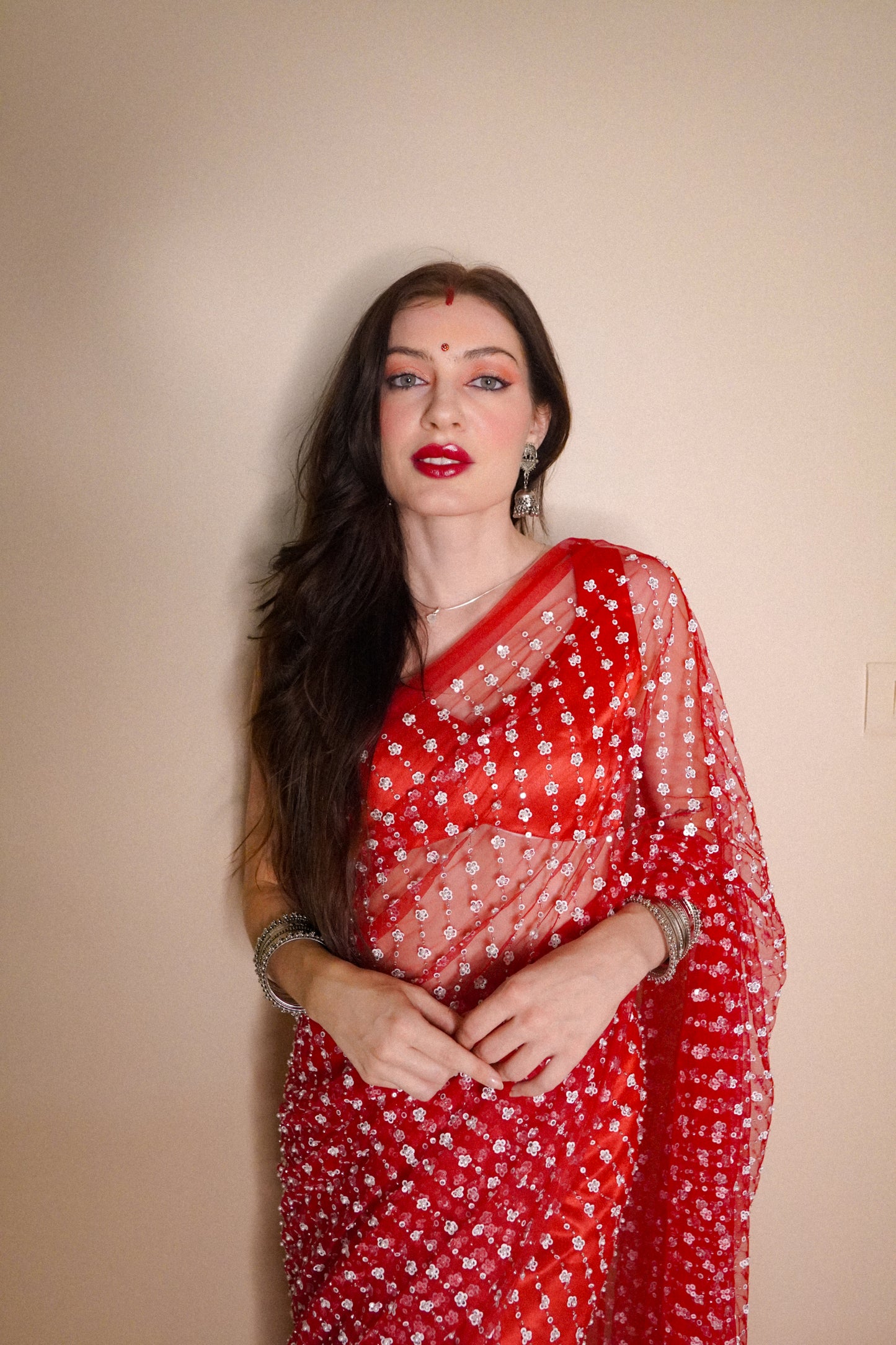 PHOOL NET SEQUENCE PEARL SAREE