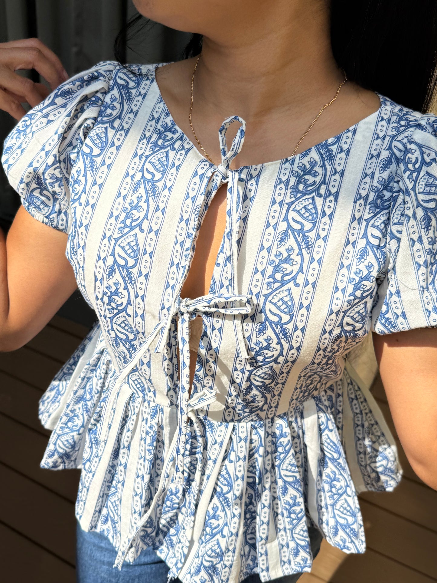 COTTON TIE UP PEPLUM TOP