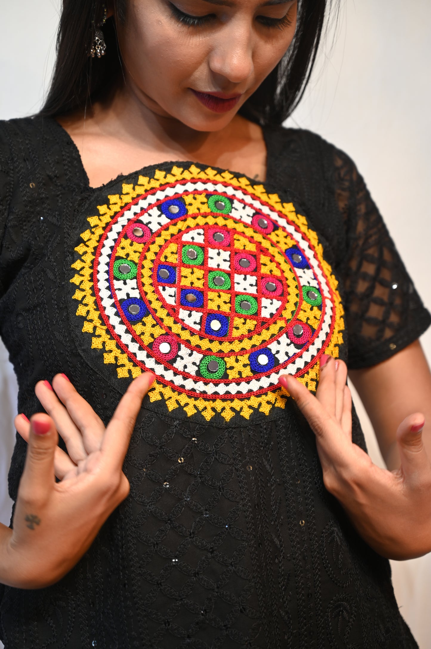 PATCHWORK BACKLESS CHIKANKARI KURTI