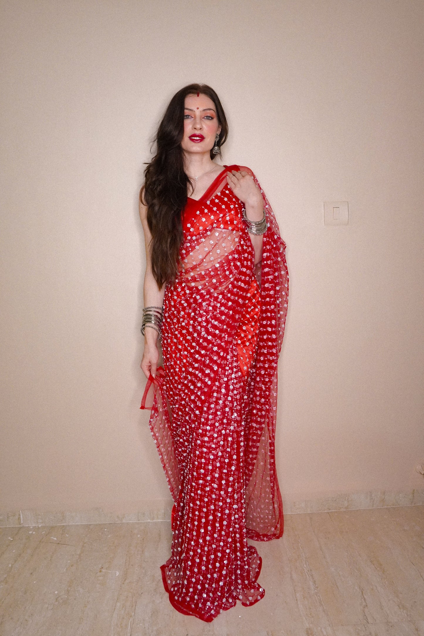 PHOOL NET SEQUENCE PEARL SAREE