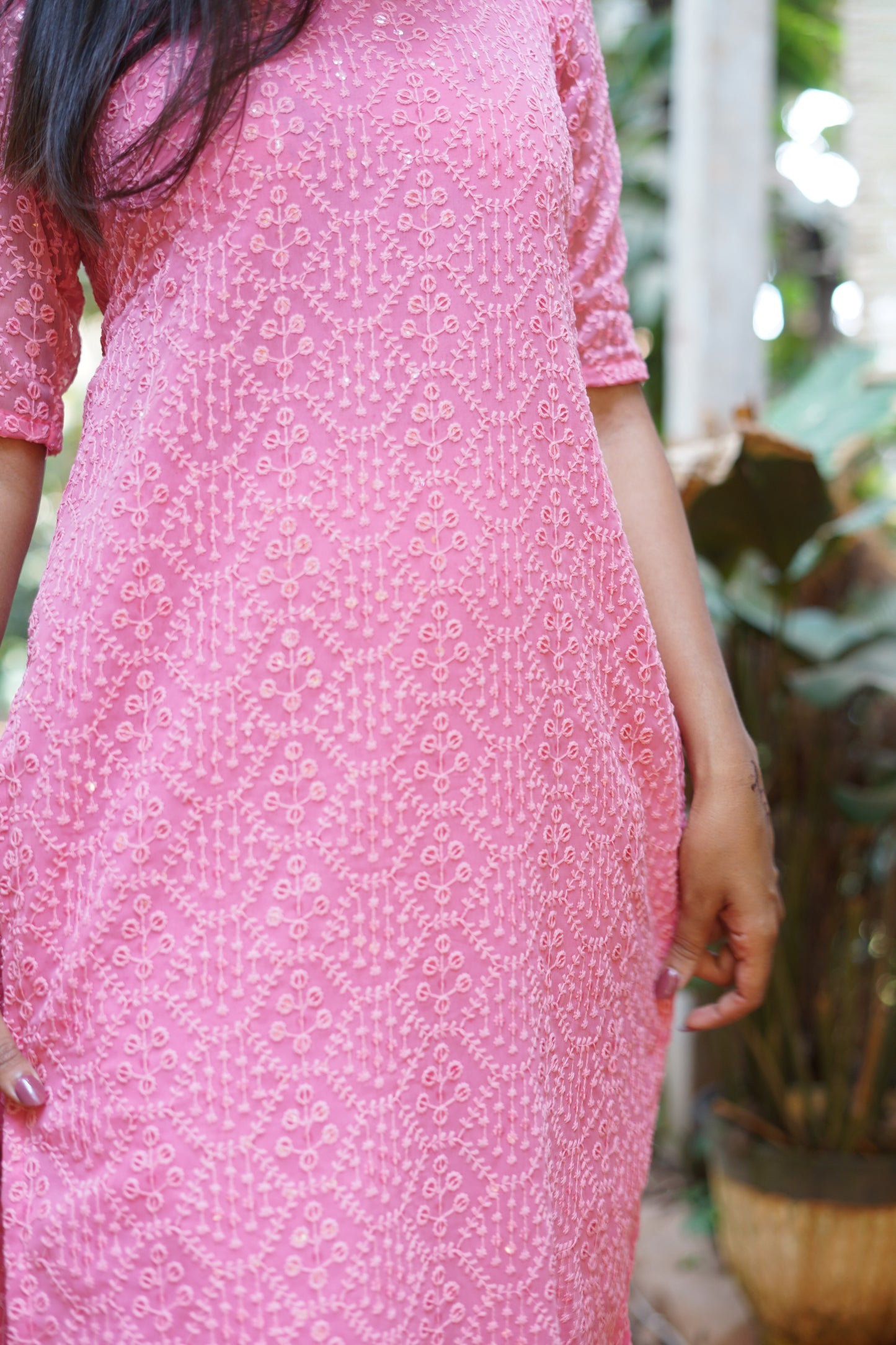 CHIKANKARI TIE UP KURTI