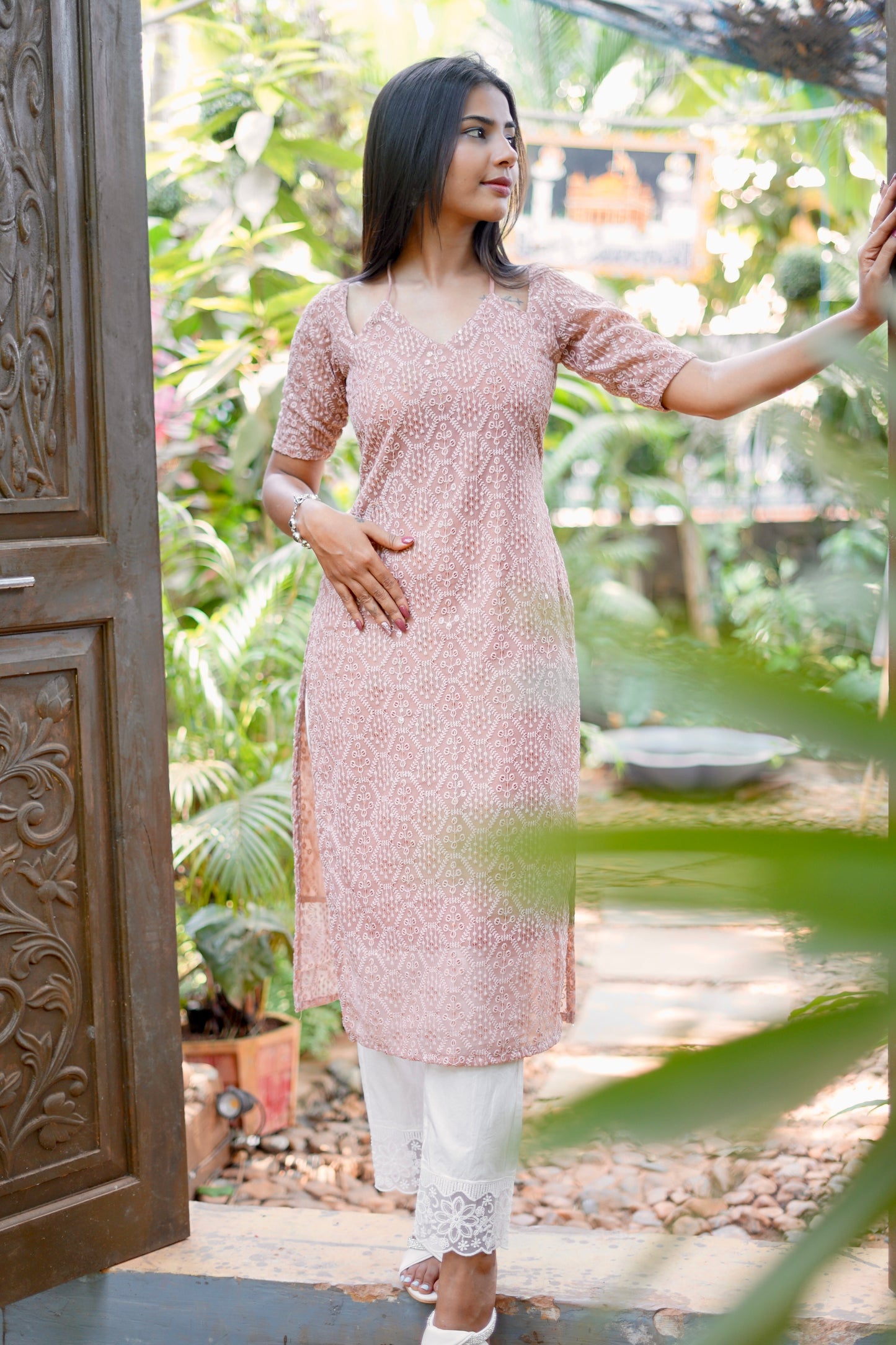 CHIKANKARI TIE UP KURTI