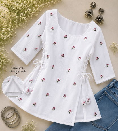 Floral Mul Chanderi Side-Adjustable Top