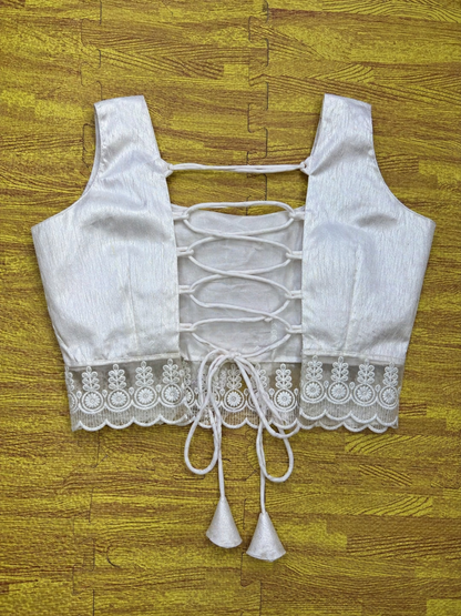 WHITE RAW SILK LACE CORSET BLOUSE