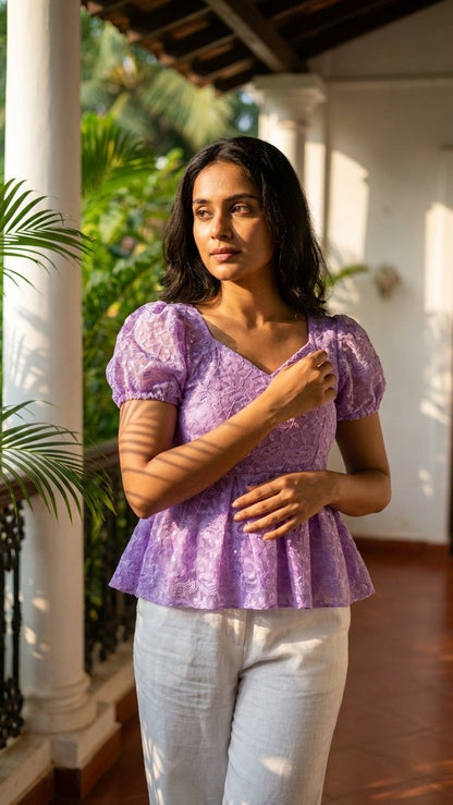 EMBROIDERED PEPLUM TOP
