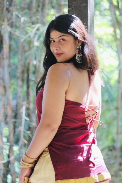 HALTER NECK BACKLESS SHORT KURTI