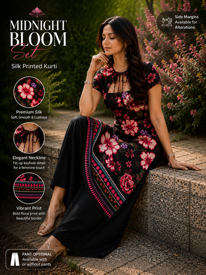 midnight bloom Kurti Set