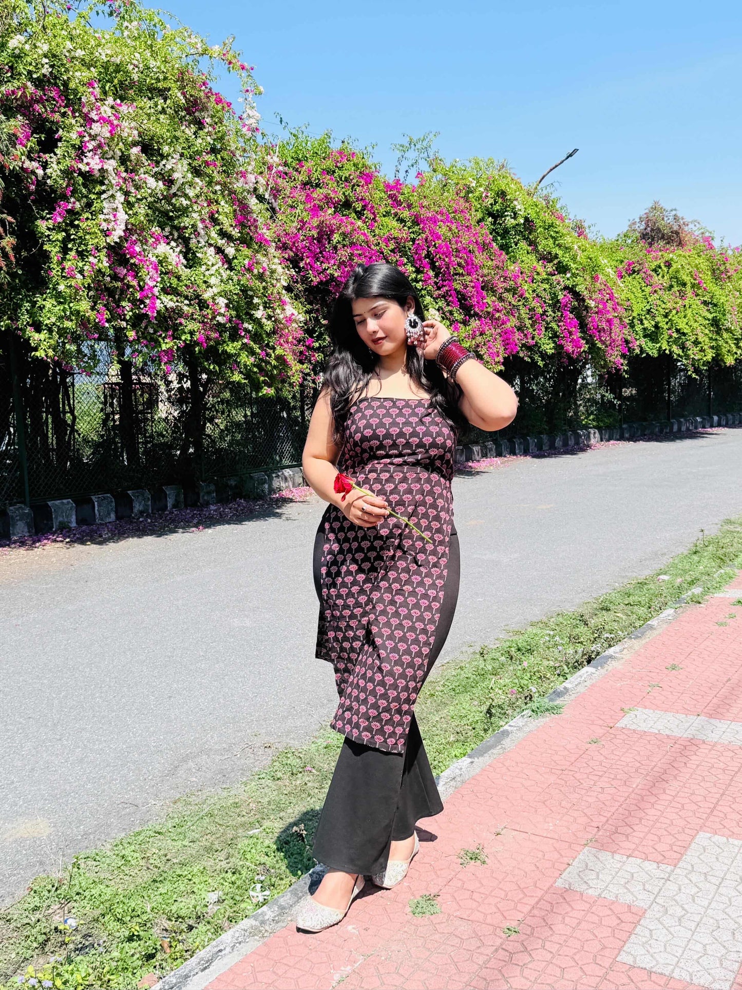 Ajrakh padded corset back kurti