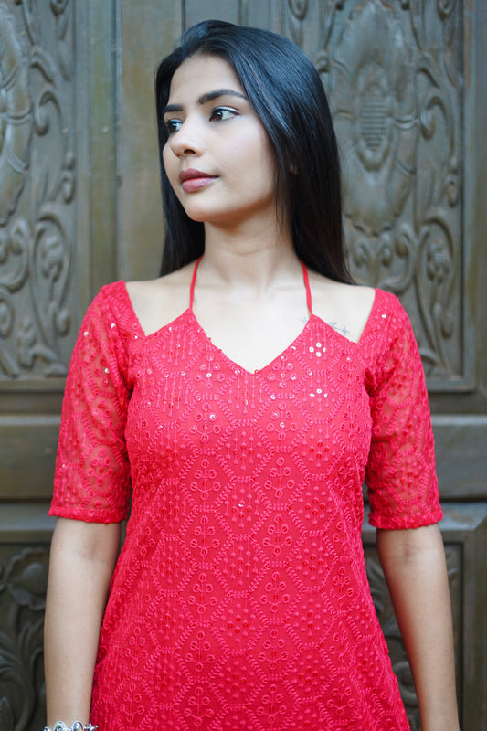 CHIKANKARI TIE UP KURTI