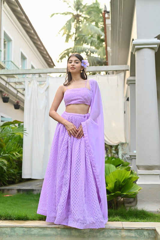 STRAPPY CHIKANKARI LEHENGA SET