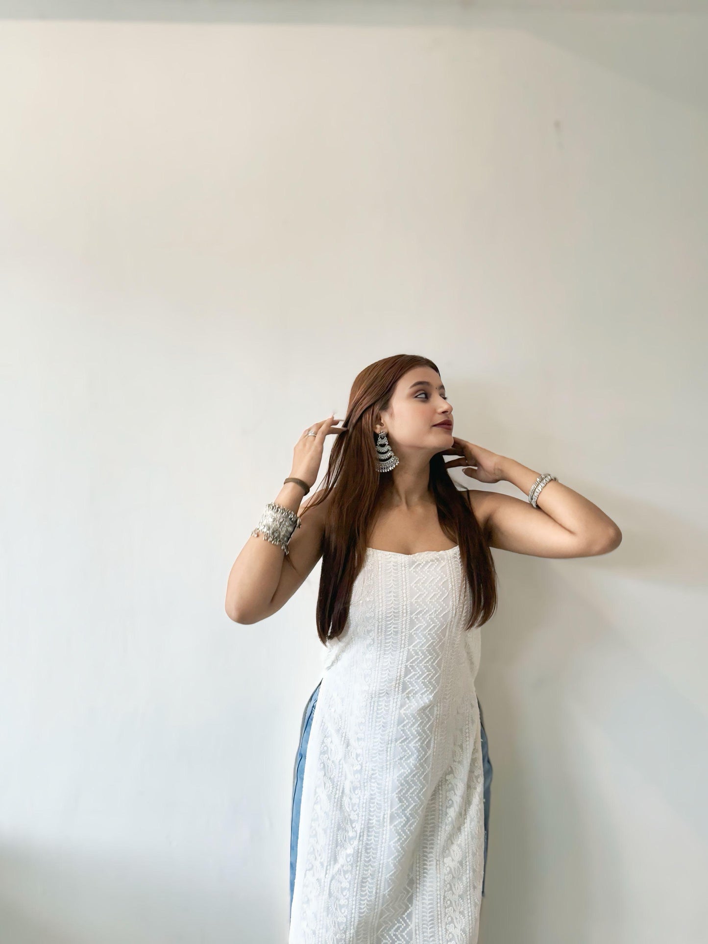 NOODLE STRAP BACKLESS PEARL TASSEL KURTI