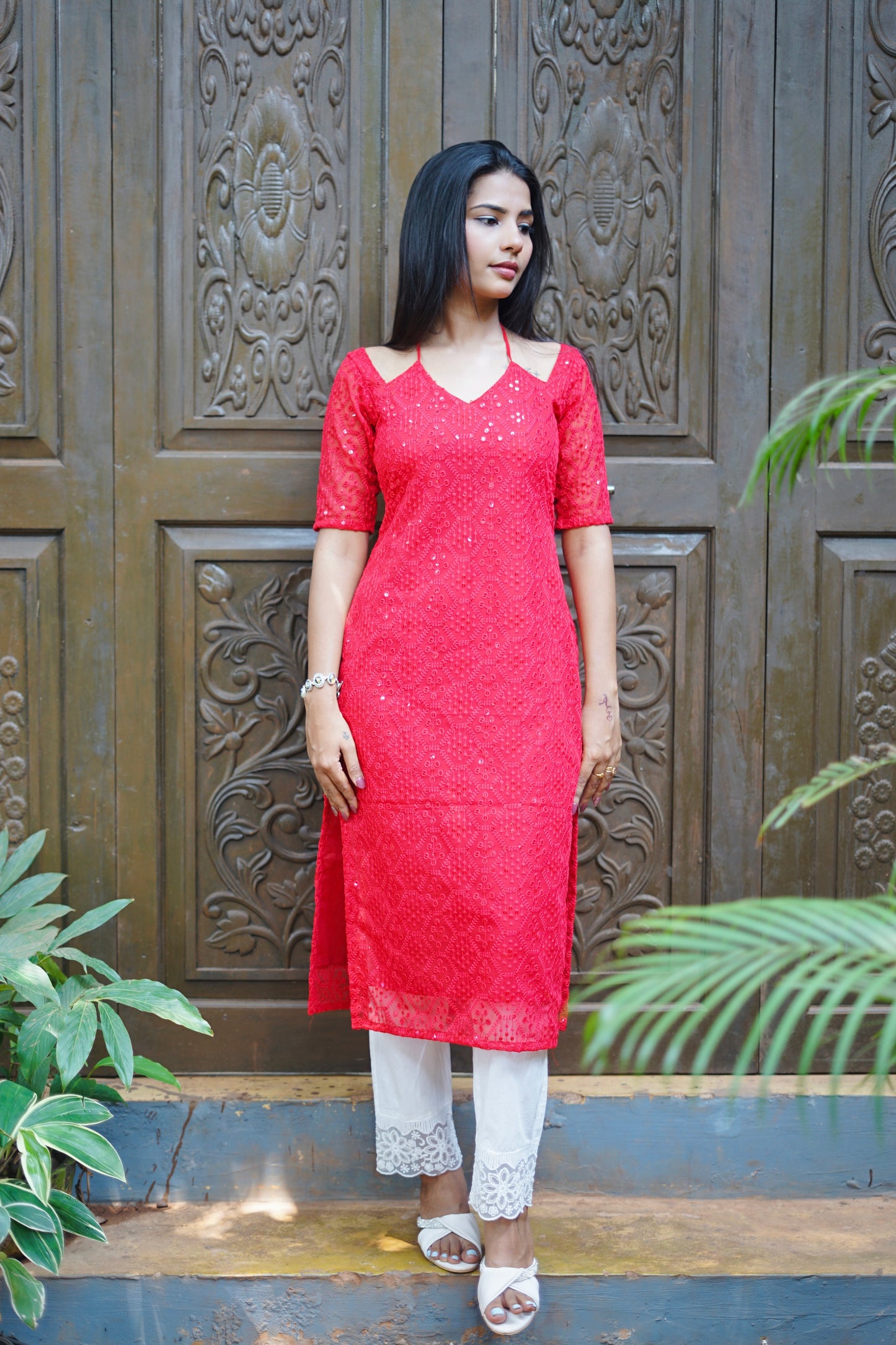 CHIKANKARI TIE UP KURTI