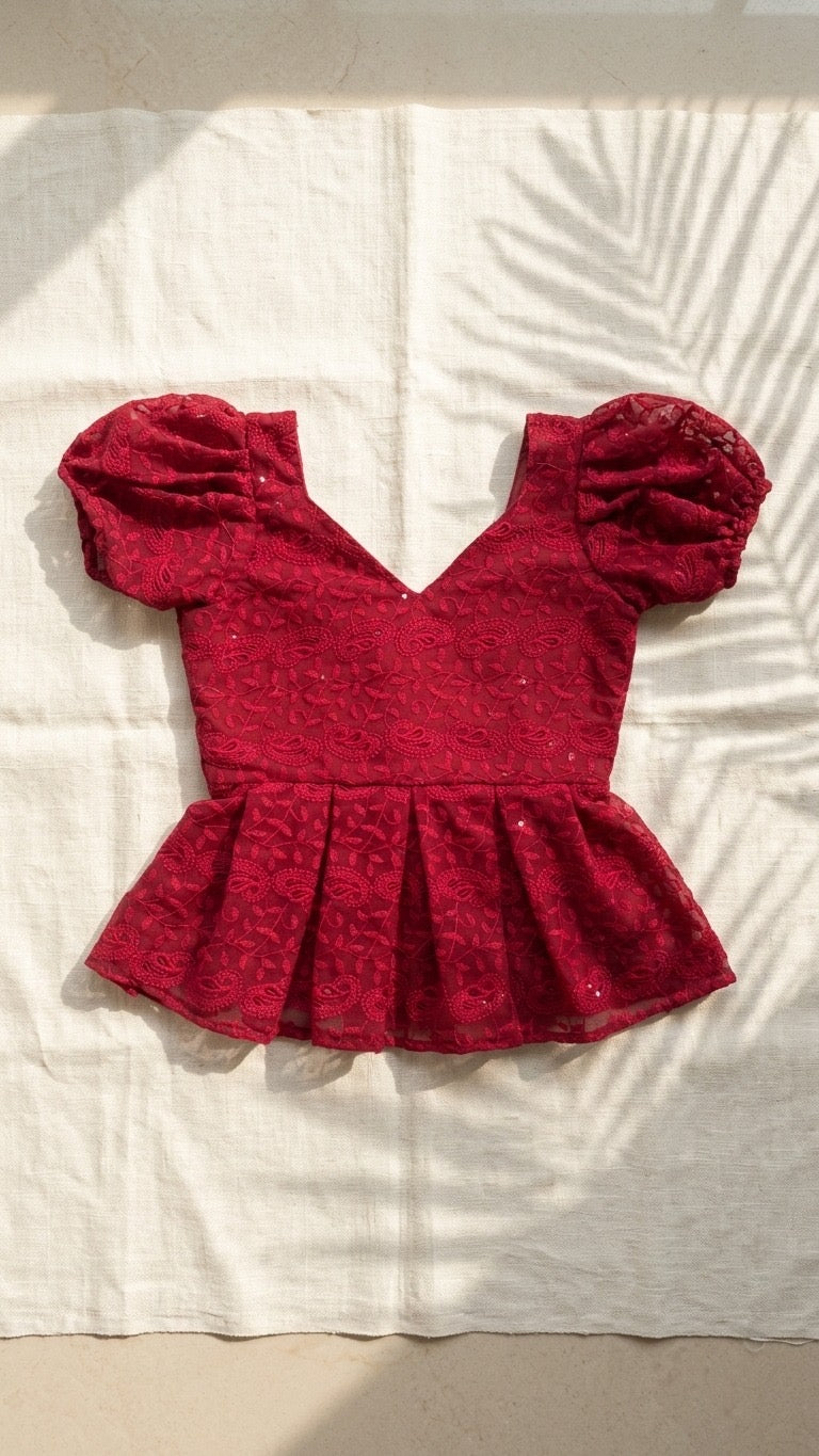 EMBROIDERED PEPLUM TOP