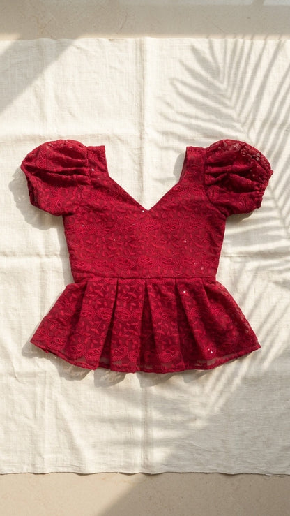 EMBROIDERED PEPLUM TOP