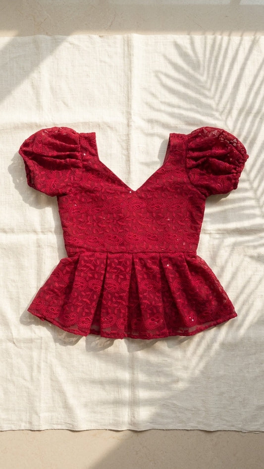 EMBROIDERED PEPLUM TOP