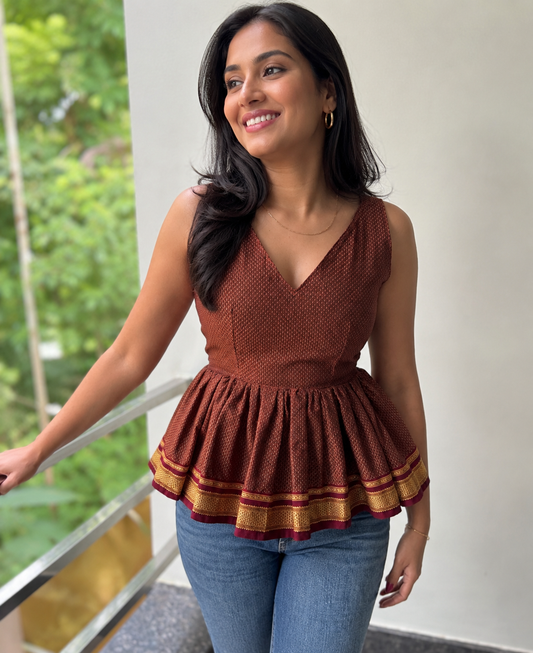 KHAN COTTON PEPLUM SHORT TOP