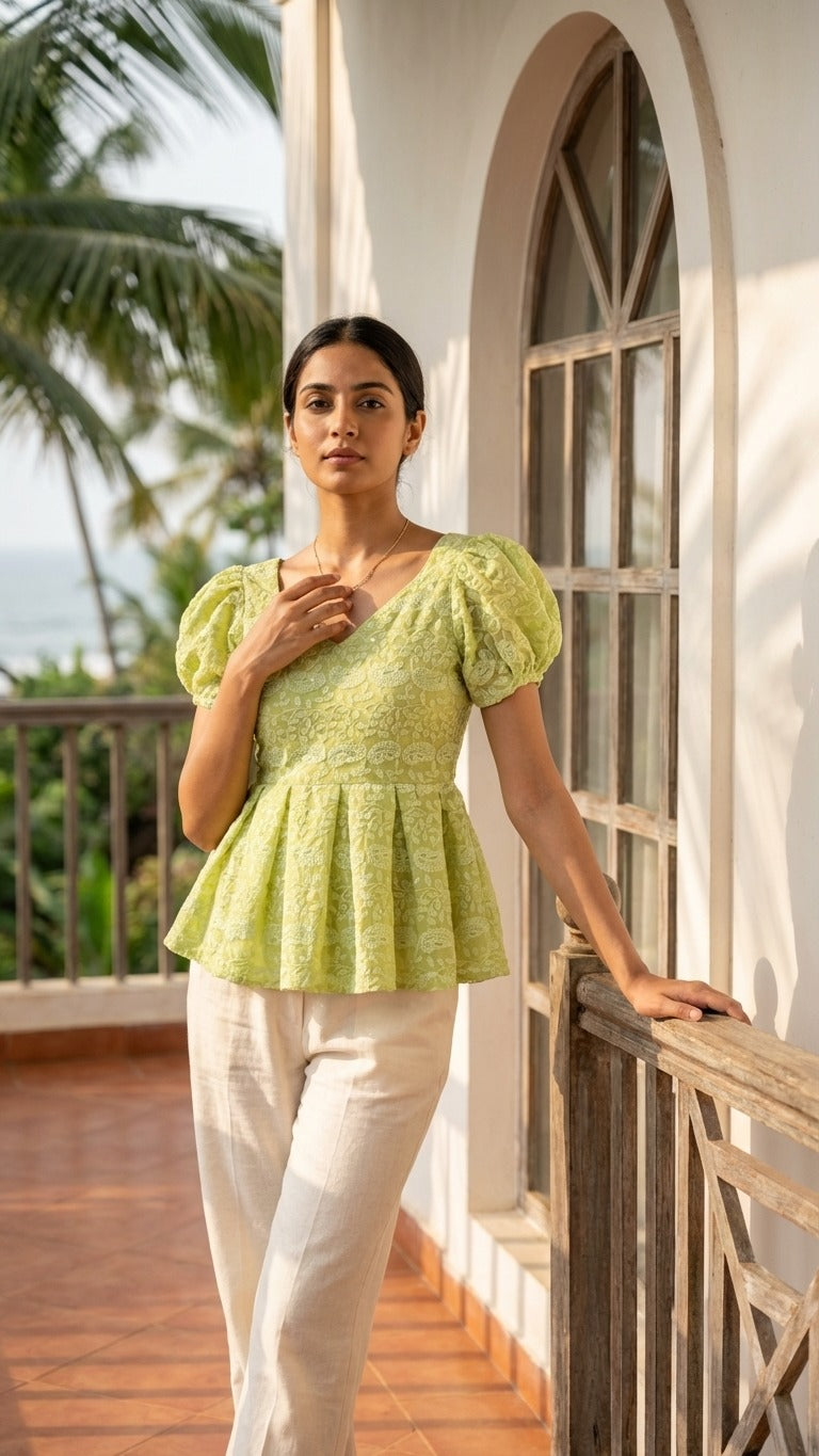 EMBROIDERED PEPLUM TOP
