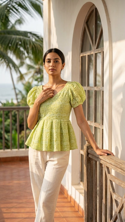 EMBROIDERED PEPLUM TOP