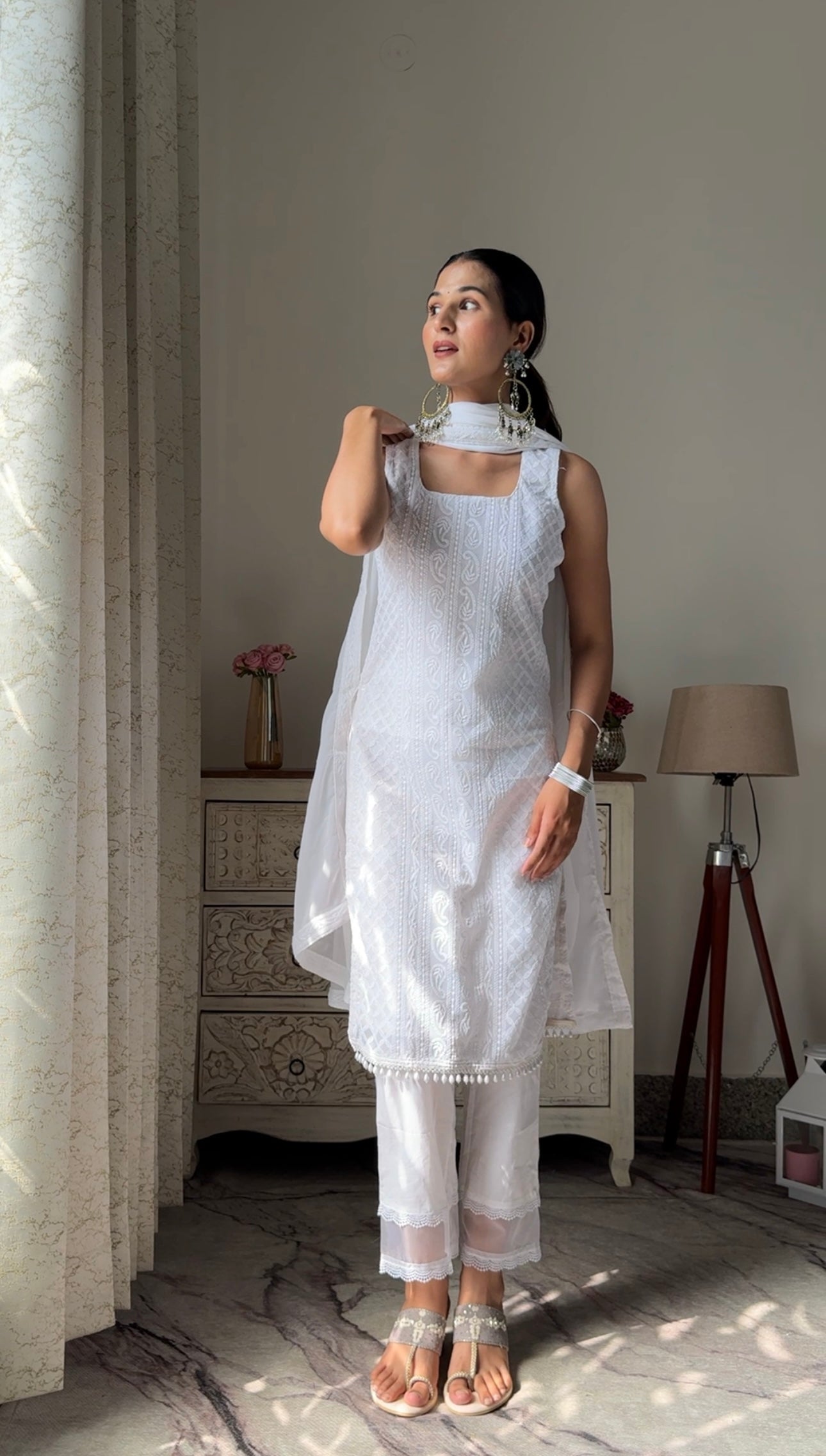 PEARL TASSEL CHIKANKARI SET