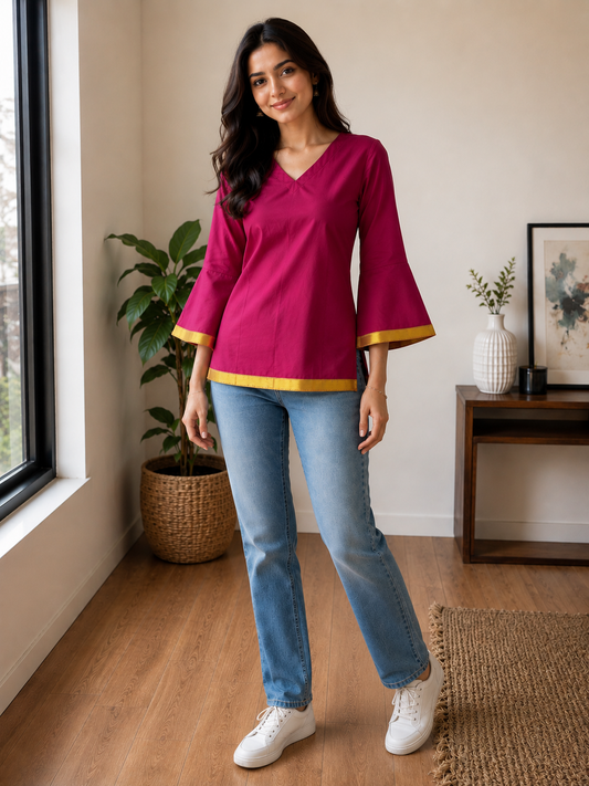 V NECK BELL SLEEVES SHORT TOP