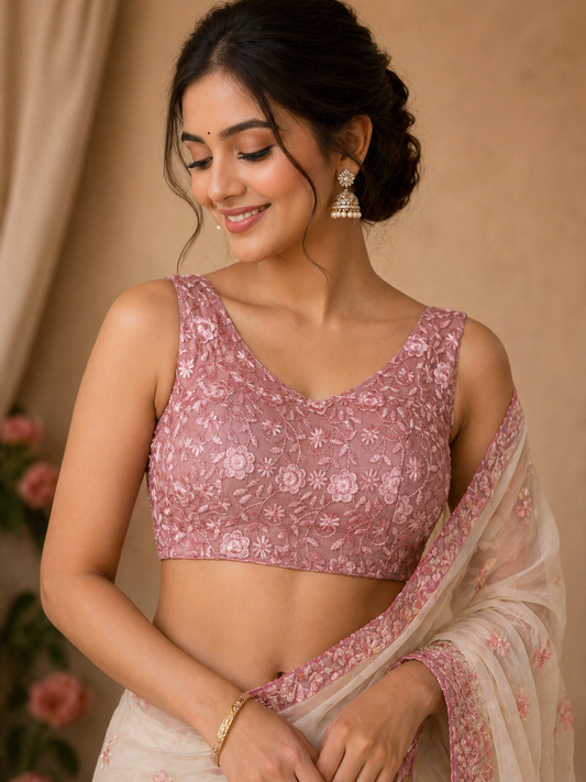 BLUSH BLOOM NET EMBROIDERED BLOUSE