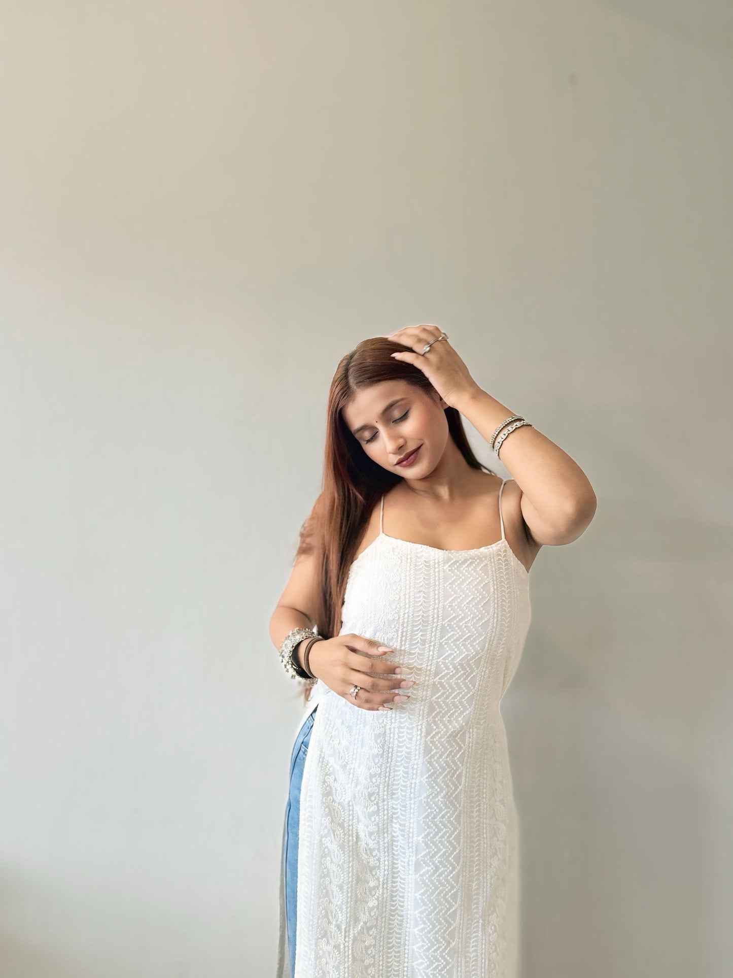 NOODLE STRAP BACKLESS PEARL TASSEL KURTI