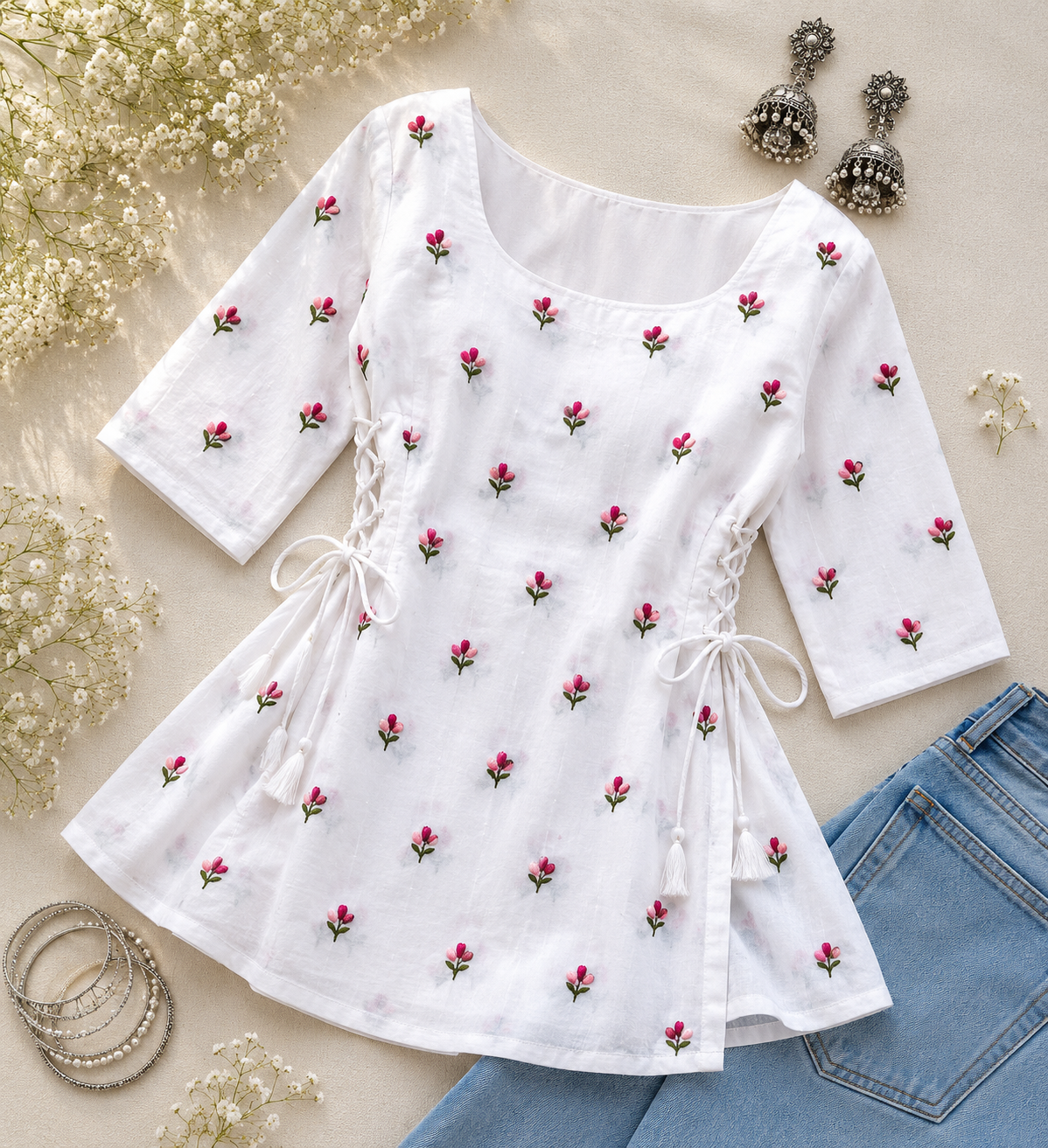 Floral Mul Cotton Side-Adjustable Kurti