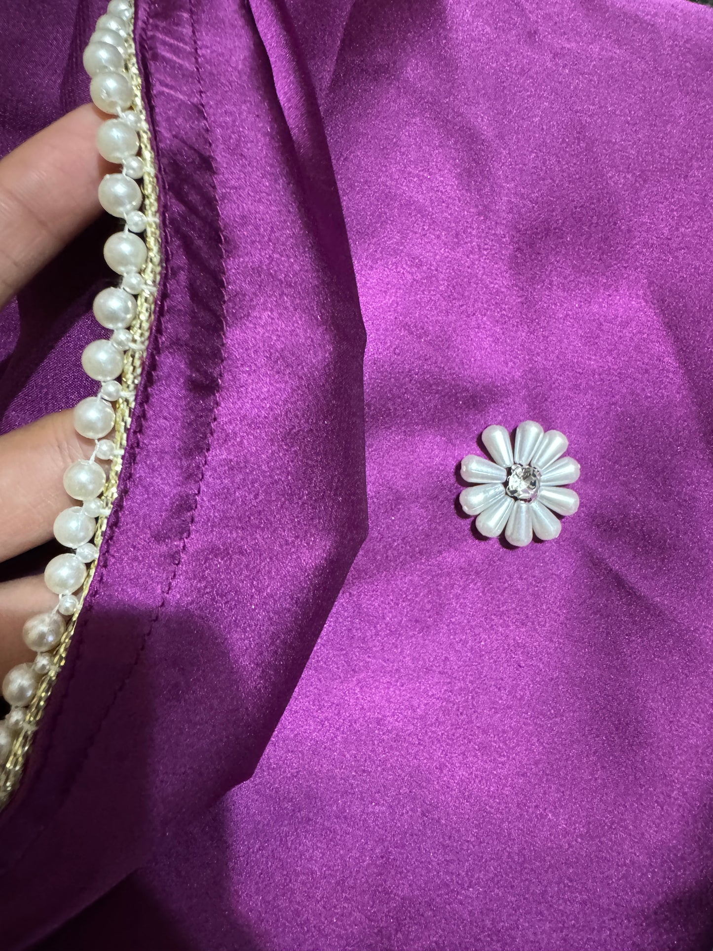 Pearl handwork satin saree