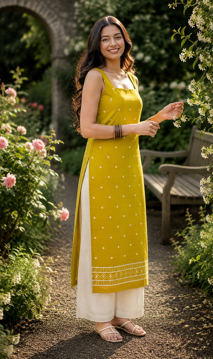 MALAVIKA JACQUARD SLEEVLESS KURTI